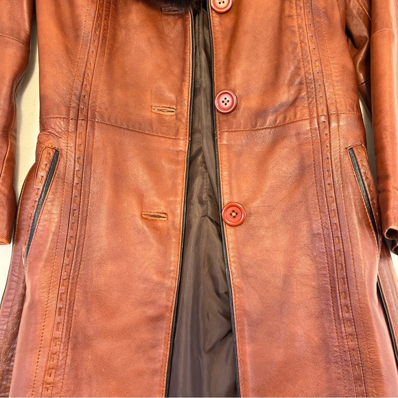 Real leather brown vintage jacket with detachable fur collar xxs - Picture 2 of 12
